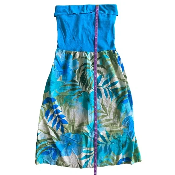 Puanani Vintage Hawaiian Strapless Teal Hibiscus Leaves Vacation Dress Size XS - Picture 7 of 7